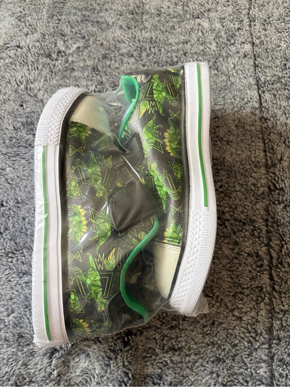 Kids Green Dinosaur Print Slip-On Sneakers